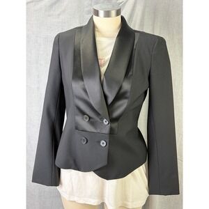Theory Black Satin Lapel Double-Breasted Blazer